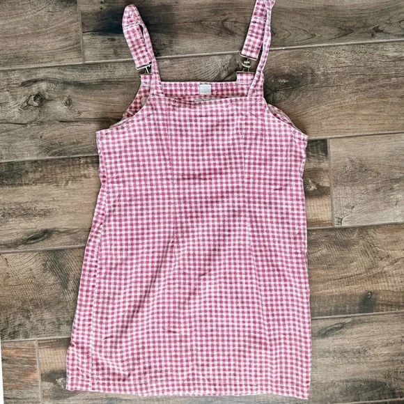 Xhilaration Vintage 90s Gingham Button Overall Pinafore Dress, Red White,11 - Picture 6 of 8
